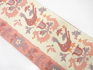 手織り節紬　花鳥模様織り出し全通袋帯